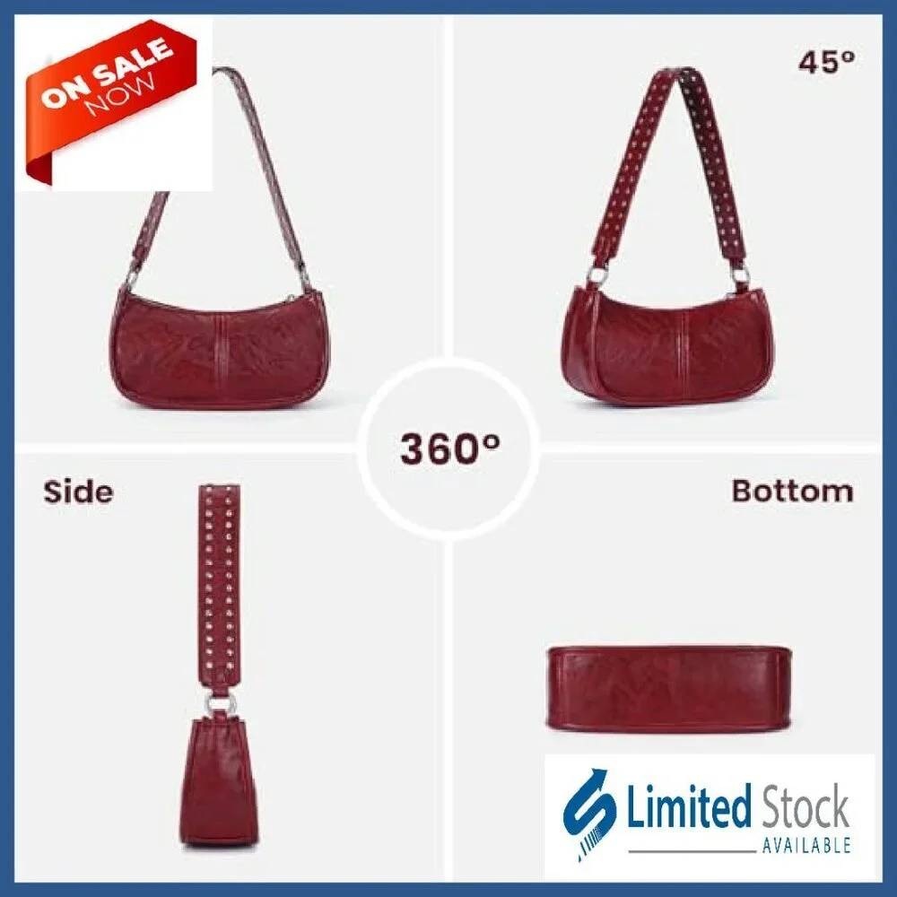 Small Studded Leather Hobo Bag with Dual Straps for Daily Use